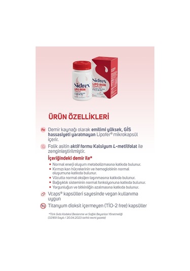 Sidrex Lipo Iron Complex Demir İçeren Takviye Edici Gıda 30 Kapsül