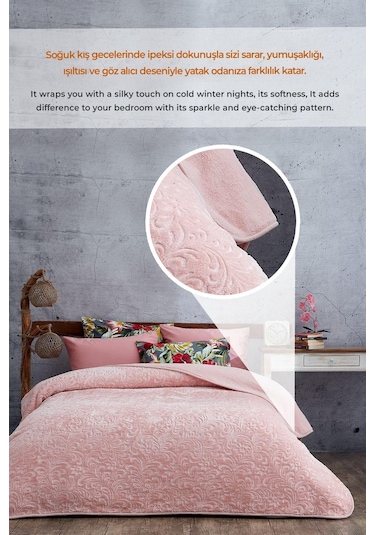Evlen Home 3 Kg Embos Baskılı Pamela Kalın Çift Kişilik Battaniye 230x240 Cm Pudra Pudra