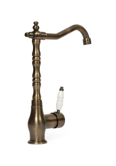 Rudi Armatür Eskitme Renk Pirinç Rustik Eviye Bataryası Metalik