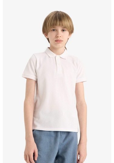 Defacto Erkek Çocuk Polo Yaka Basic Düz Pike Kısa Kollu Tişört K1689a625auwt34 Beyaz