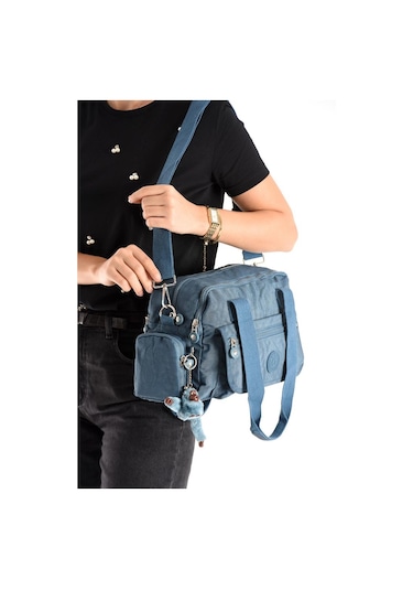 Omuz Çantası Çok Cepli Hafif Klinkır Kumaş 30 20 Cm Çapraz Askılı Postacı Çanta Kol Çantası Mavi