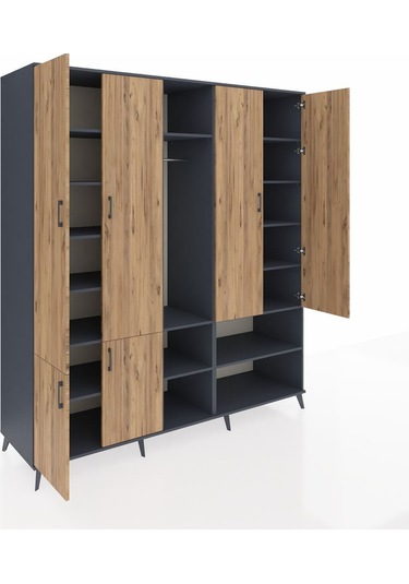 Kronos Dolap 15 Raflı 5 Kapaklı Tek Askılı 220x59x243 Antrasit-çam/antrasit Atlas Çam/antrasıt