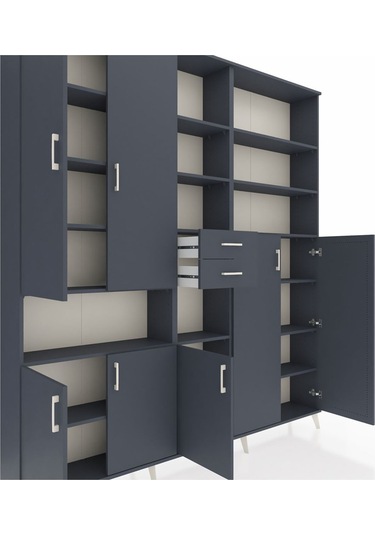 Arges Dolap 17 Raflı 2 Çekmeceli 7 Kapaklı 220x30x243 Antrasit-antrasit/antrasit Antrasıt/antrasıt