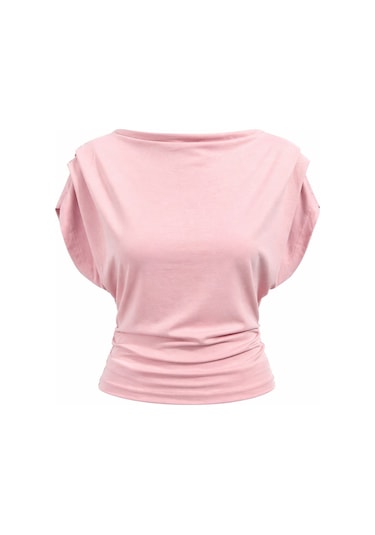 Mixray 2093 Kadın Dökümlü Bluz Geniş Paça Pantolon İkili Takım Pembe
