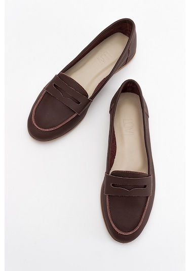 Luvishoes F02 Kahve Cilt Hakiki Deri Kadın Babet Kahverengi