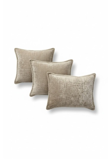 Kırlent İthal Kadife Kumaş 3'lü Set - Yumuşak Dokulu Dekoratif Özel Tasarım Kırlent Kılıfı Açık Bej