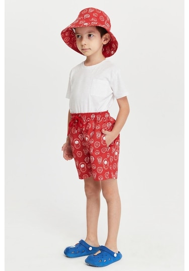Benitto Kids Erkek Çocuk Desenli Bucket Şapka 7007-kırmızı