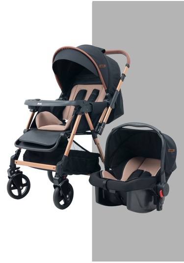 Joell Trendy Çift Yönlü Travel Sistem Bebek Arabası Gold Siyah