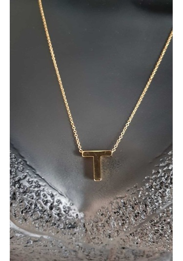 Vog Kişiye Özel Üç Boyutlu Çelik T Harf Sarı Renkdeniz Ve Havuz Suyuna Dayanıklı Paslanmaz Kolye Sarı