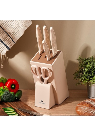 Aryıldız Benton 7 Parça Blok Bıçak Seti 260005 Krem