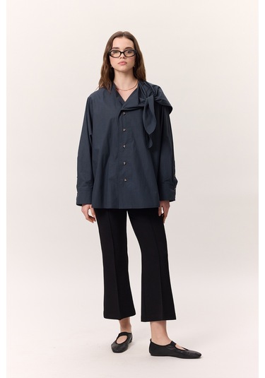 Bağlamalı Detaylı Tasarım Gömlek Lacivert Lacivert