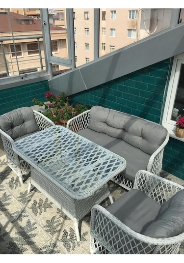 Tu Tienda Tire 2 1 1 Masa Tekli Salıncak Bahçe Balkon Mobilyası,gümüş Gri Koyu Gri