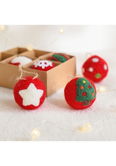 Xindoker Noel Dekorasyon Felt Topu Takımı - 6 Adet, Klasik Noel Desenleriyle Odalarınızı Canlandıran Asılı Felt Dekorasyonlar