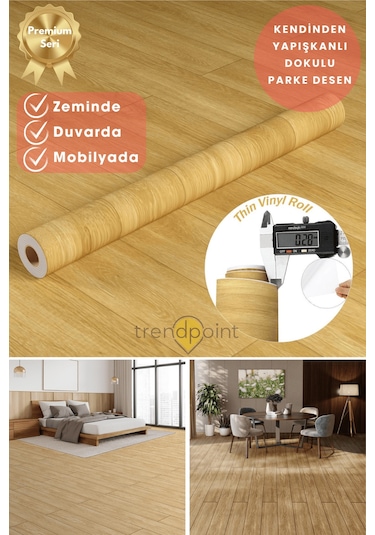 Trendpoint Kendinden Yapışkanlı 60cm 100cm Parke Görünümlü Premium Zemin Duvar Kağıdı Dolap Kaplama
