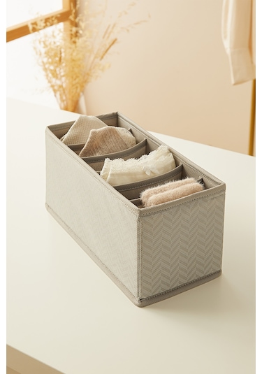 Ocean Home Textile 3'lü Bölmeli Gri Balıksırtı Çekmece İçi Düzenleyici Kutu Set 13 x 28 x 13 cm