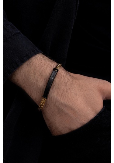 Erkek Çelik Bileklik - İsim Yazılabilir Altın Kaplama Gurmet Zincir Erkek Bileklik Gold