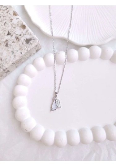 Çelik Silver Yaprak Kadın Kolye Sevgiliye Hediye Gümüş