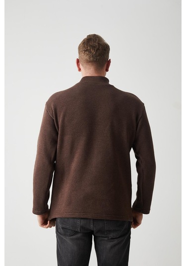 R-5849 Boğazlı Düz Örme Kazak Sweat Kahverengi