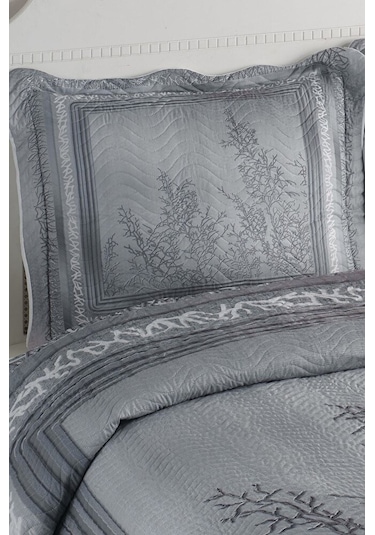 Eylül Gri Çift Kişilik Kapitone Yatak Örtüsü