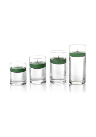 4 Lü Vazo + 12 Adet Çap 5 Cm Yeşil Yüzen Mum Yeşil