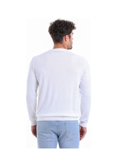 Hatemoğlu Erkek Regular Fit Pamuk Bisiklet Yaka Triko Kazak Ekru