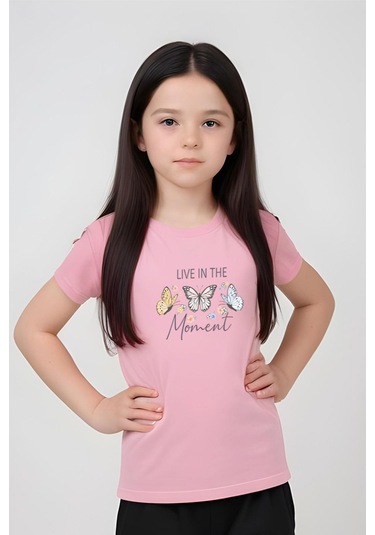 Fyk Kids Kız Çocuk Baskılı Live Kelebek Bel Detayı Lastikli Alt-üst Pijama Takımı Pembe