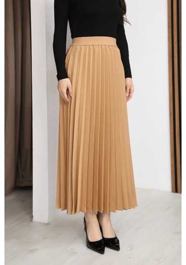 Lodmela Beli Lastikli Piliseli Etek 6017-camel Camel