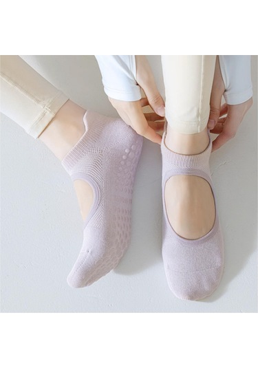 Gajeena Gri Pamuklu Fitness Pilates Çorapları - Silikon Anti Kayma, Ter Emici, İç Mekan Sporu İçin Açık Gri
