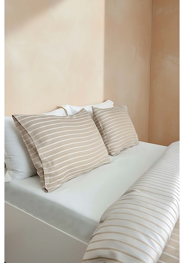Bamboo Saten Vizon Çift Kişilik Nevresim Takımı 6 Parça Çeyiz Seti Vizon