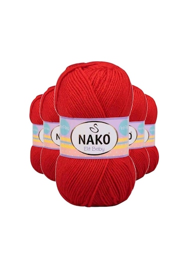 5 Adet Elite Baby El Örgü İpi Tüylenmeyen Bebek Yünü Alev Kırmızı