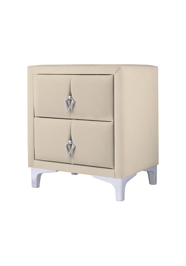Harmony Silver Iki Çekmeceli Komodin- Yatak Odası Kumaş Döşemeli 2 Kapaklı Komodin Modeli Krem
