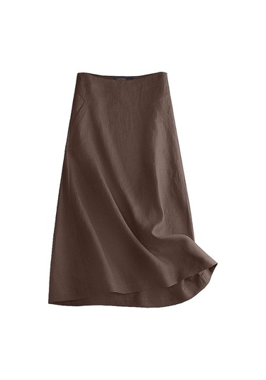 Zanzea Bayan Yaz Casual Yan Fermuarlı Pamuk Keten Etekler Kahverengi