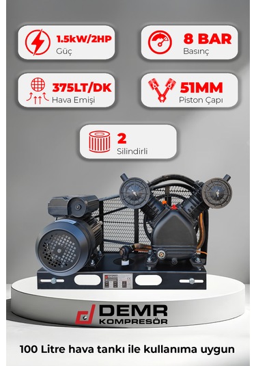 Kompresör Kafası 2 Hp Çift Piston 8 Bar Kafa Grubu Id2051b