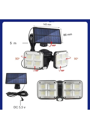 120 Led Solar Lamba 20w Güneş Enerjili Hareket Sensörlü Aydınlatm