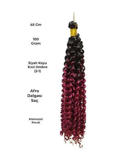 Afro Dalgası Saç Kıvırcık Siyah Koyu Kızıl Ombre