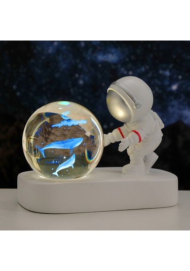 Soulader Astronot Figürlü Kristal Küre Dekoratif Masa Lambası Işık Efektli Gece Aydınlatması Modern Oda Süsü Pembe