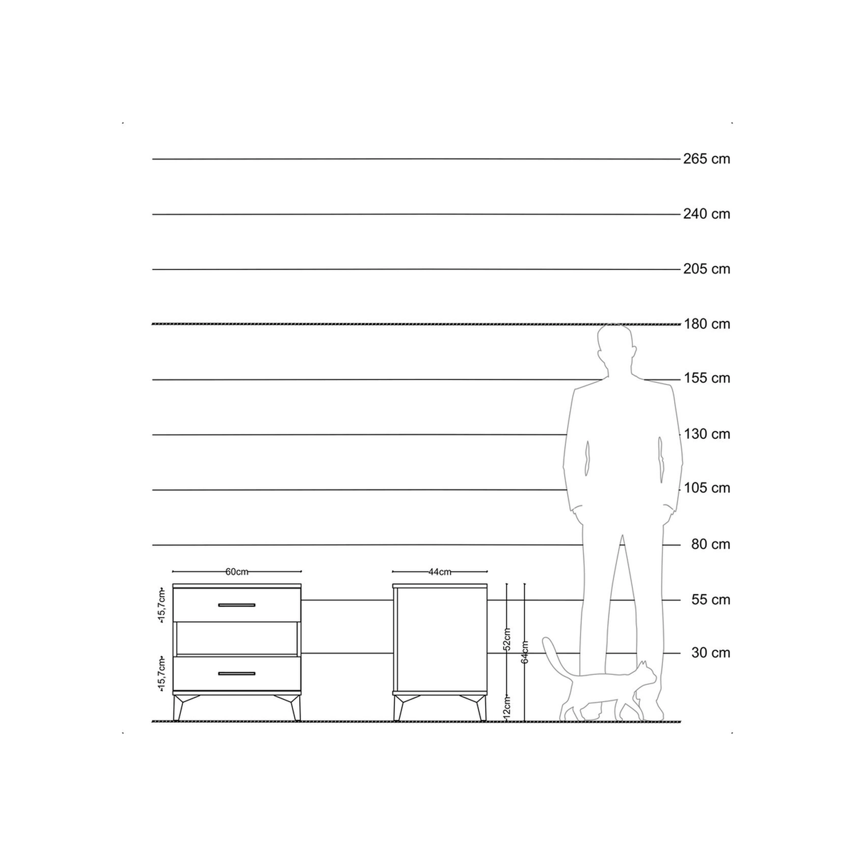 Hyperion Komodin Tek Raflı 2 Çekmeceli 60x44x64 Antrasit-çam Antrasit