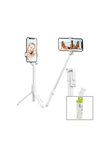 Beyaz Selfi Çubuk - Tripod Ayaklı 57cm Uzayan-kısalan Saplı + 1