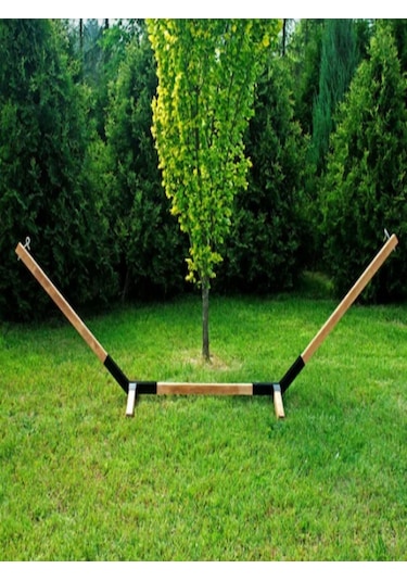 UMUTPARK METAL AYAKLI AHŞAP BAHÇE HAMAK. Kahverengi