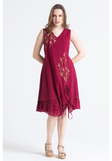 Kolsuz Vual Candan Yırtmaçlı Midi Boy Elbise Bordo Brd-bordo