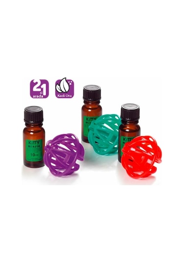 Kedi Otu Esansı 10 ML + Plastik Kedi Topu Çok Renkli