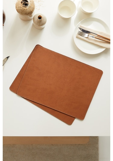 2 Adet Taba Deri Sofra Sunum Tabak Altlığı Supla Amerikan Servisi 40 x 30 CM