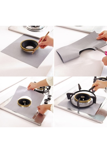 Sones 4 Adet Gazlı Fırın Yüzeyi Ultra İnce Elyaf Malzeme Ocak Koruyucu Temizleme Pedi, Boyut: 27 27 Cm