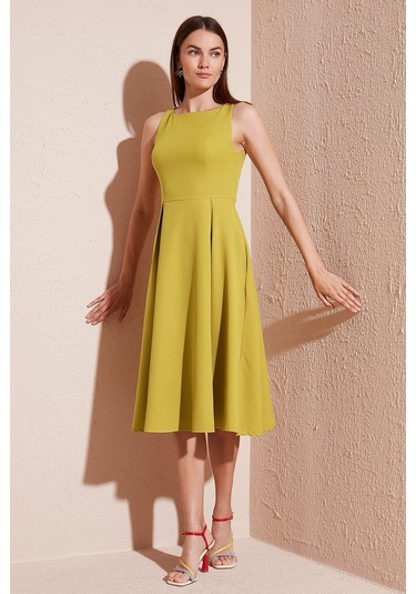 Lela Bayan Elbise 6051963 Yağyeşili Yeşil