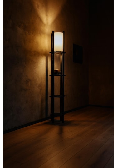 Modern Metal Gövdeli-raflı Dekoratif Ayaklı Lambader 22x22x145 Krem