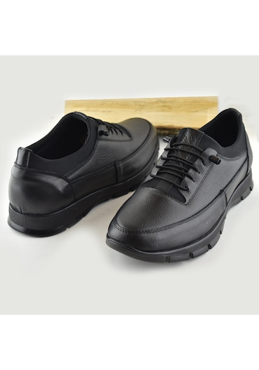 325a Tam Ortopedik Topuk Masajlı Taban Erkek Ayakkabı Hakiki Deri Mevsimlik Ayakkabı Siyah