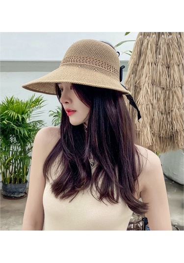 Kişiye Özel Dokuma Şapka Yumuşak Ve Hafif Geniş Kenarlı Yazlık Güneşlik, Doğal Hasır Malzeme İle Rahat Ve Şık Tasarım Gri