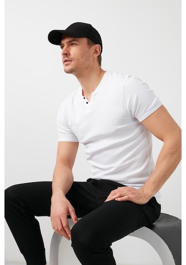 Buratti Pamuklu V Yaka Slim Fit Erkek T Shirt 5902122 Beyaz