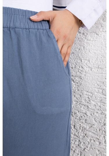 Beli Lastikli Keten Pantolon - Mavi / A0104 Mavi