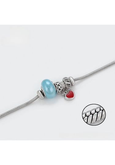 Kalp Detaylı Platin Kaplama Charm Kadın Bileklik Silver